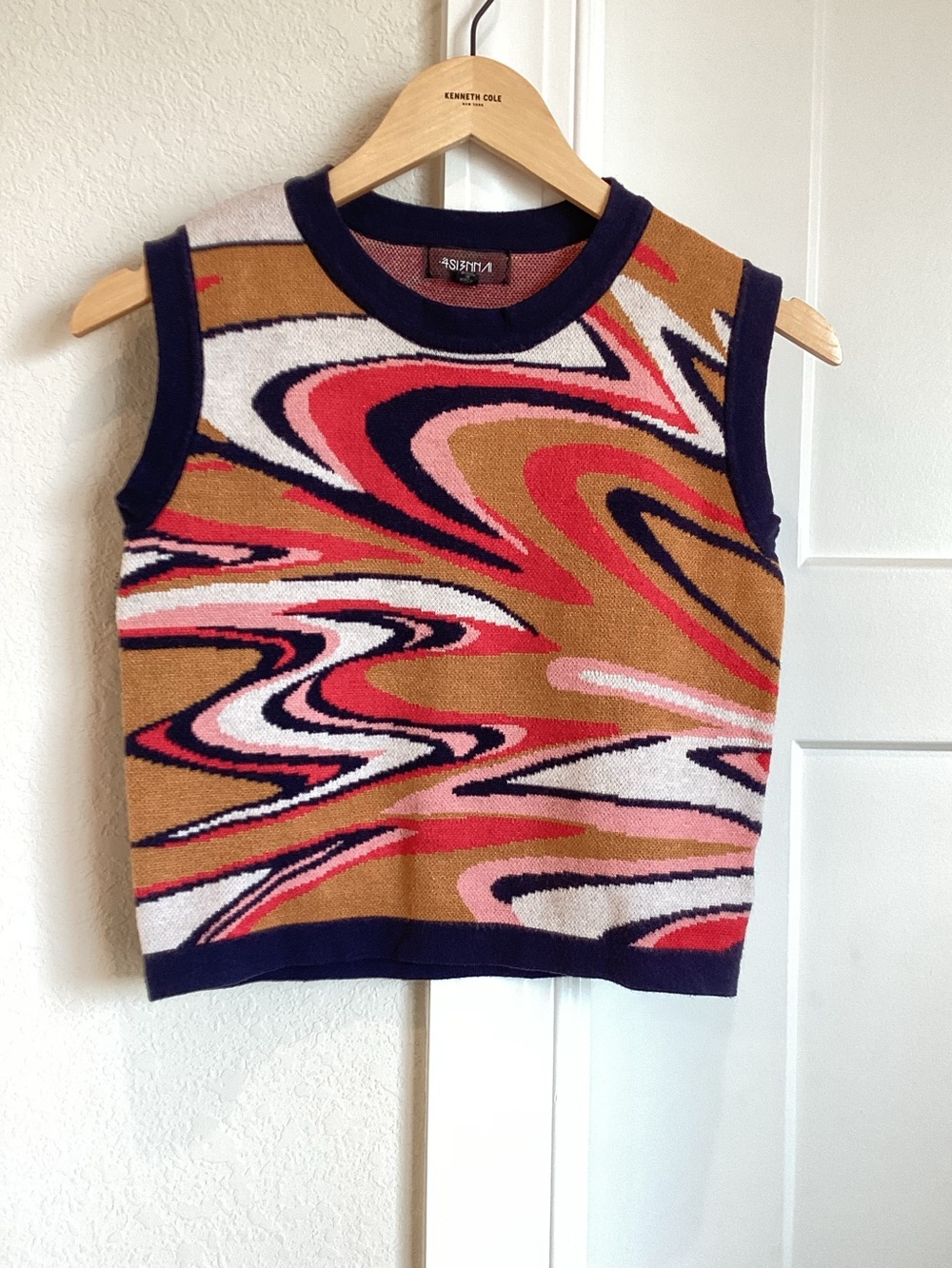 4SI3NNA Sleeveless Crop Sweater Crewneck Intarsia Size Small Anthropologie